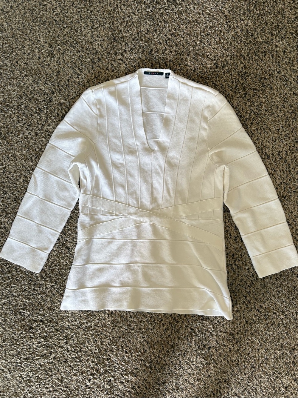 Cyrus white top with horizontal ribbed detailing